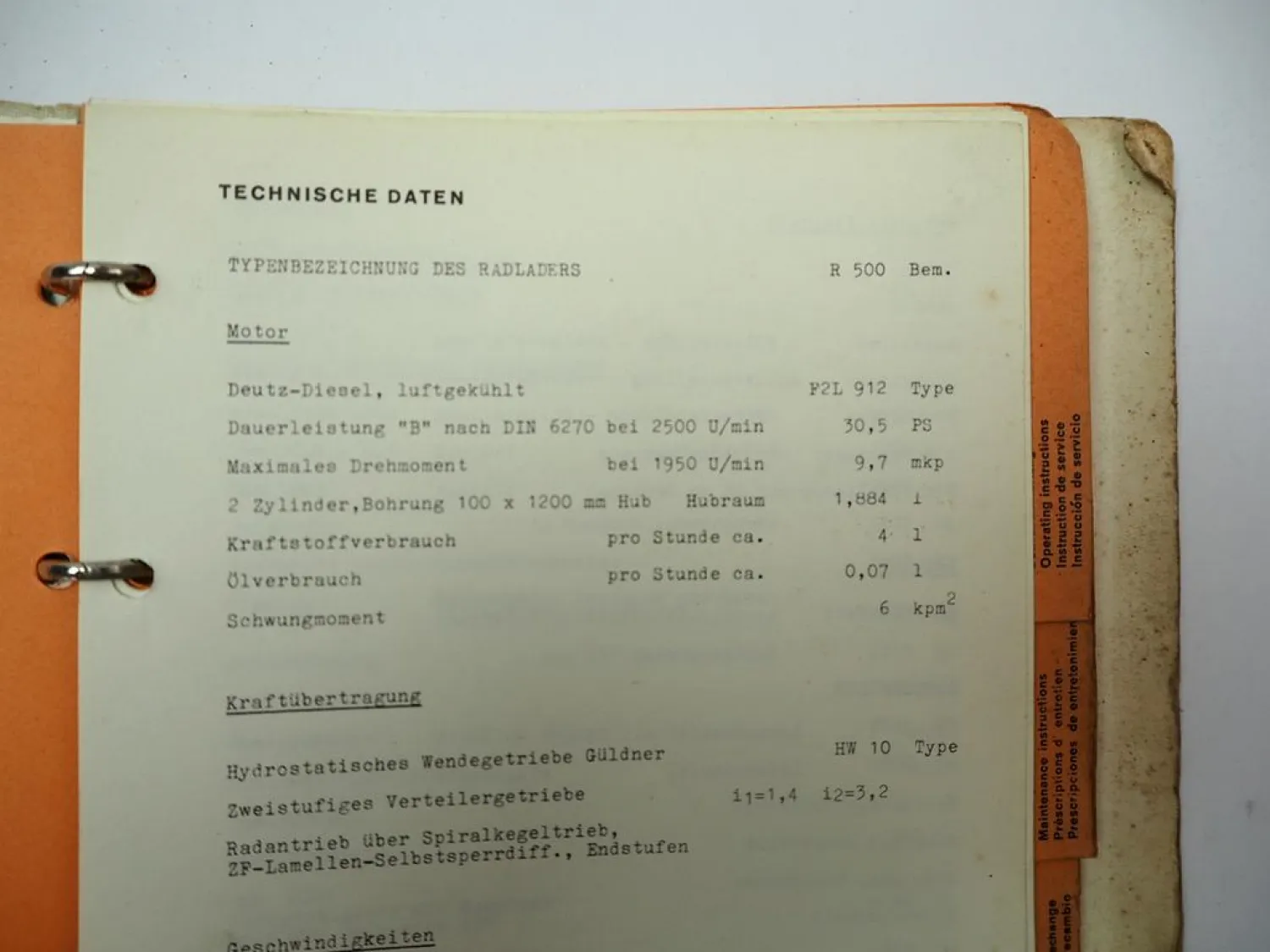 Schmiedag R500 Radlader Betriebsanleitung Wartung Ersatzteilliste 1968