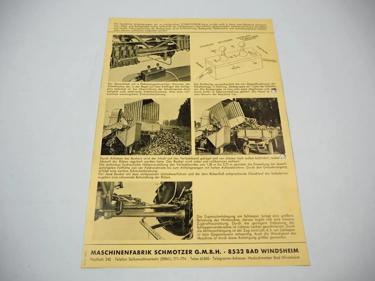 Schmotzer BK400 Bunkerköpfroder an Deutz Schlepper Prospekt 1965
