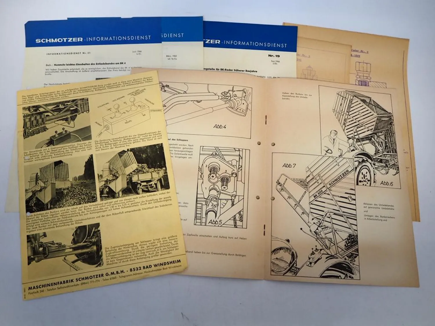 Schmotzer BK400 Bunkerköpfroder Betriebsanleitung Prospekt Mitteilungen 1966