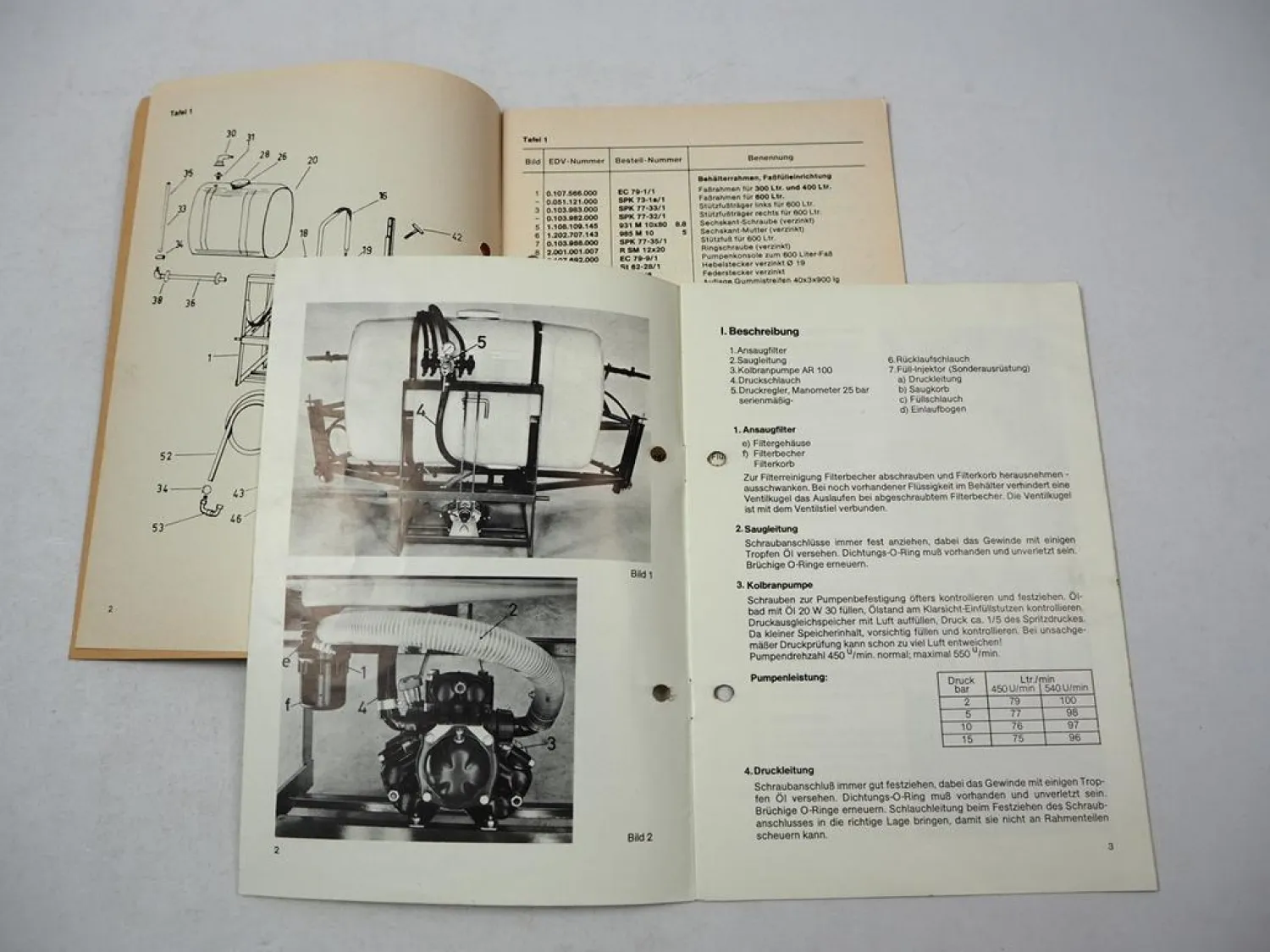 Schmotzer Ecomat Anbau Spritzgerät Betriebsanleitung Ersatzteilliste ab BJ 1979