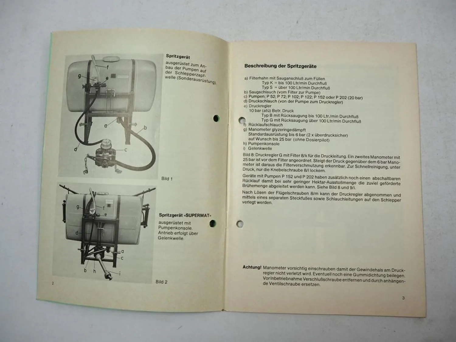 Schmotzer Supermat Anbau Spritzgerät Betriebsanleitung Bedienung ab 1980