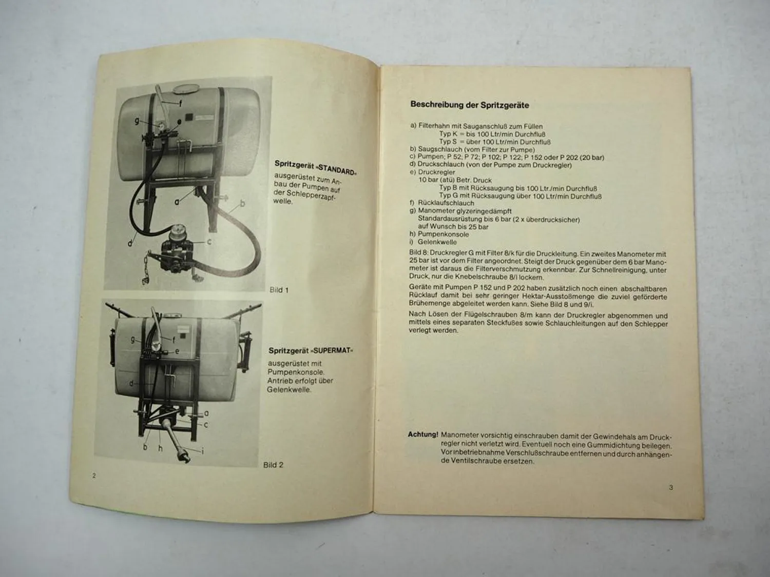 Schmotzer Supermat Anbau Spritzgerät Betriebsanleitung Bedienung ab BJ 1979
