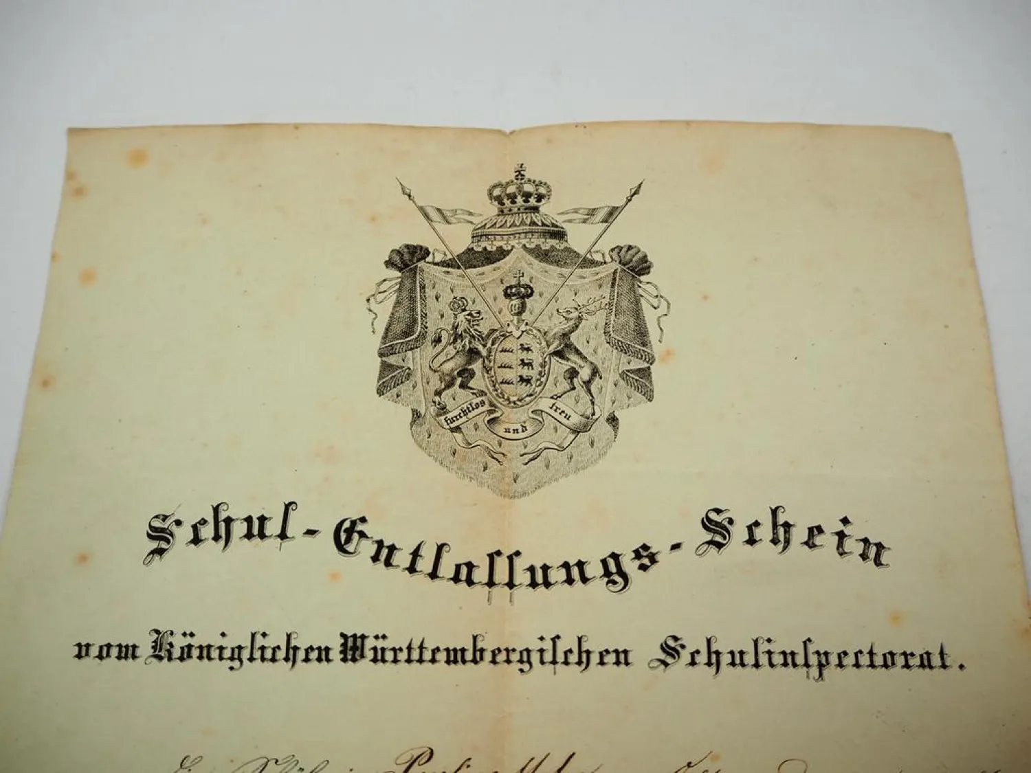 Schulentlassungsschein Württemberg 1869 Ochsenhausen