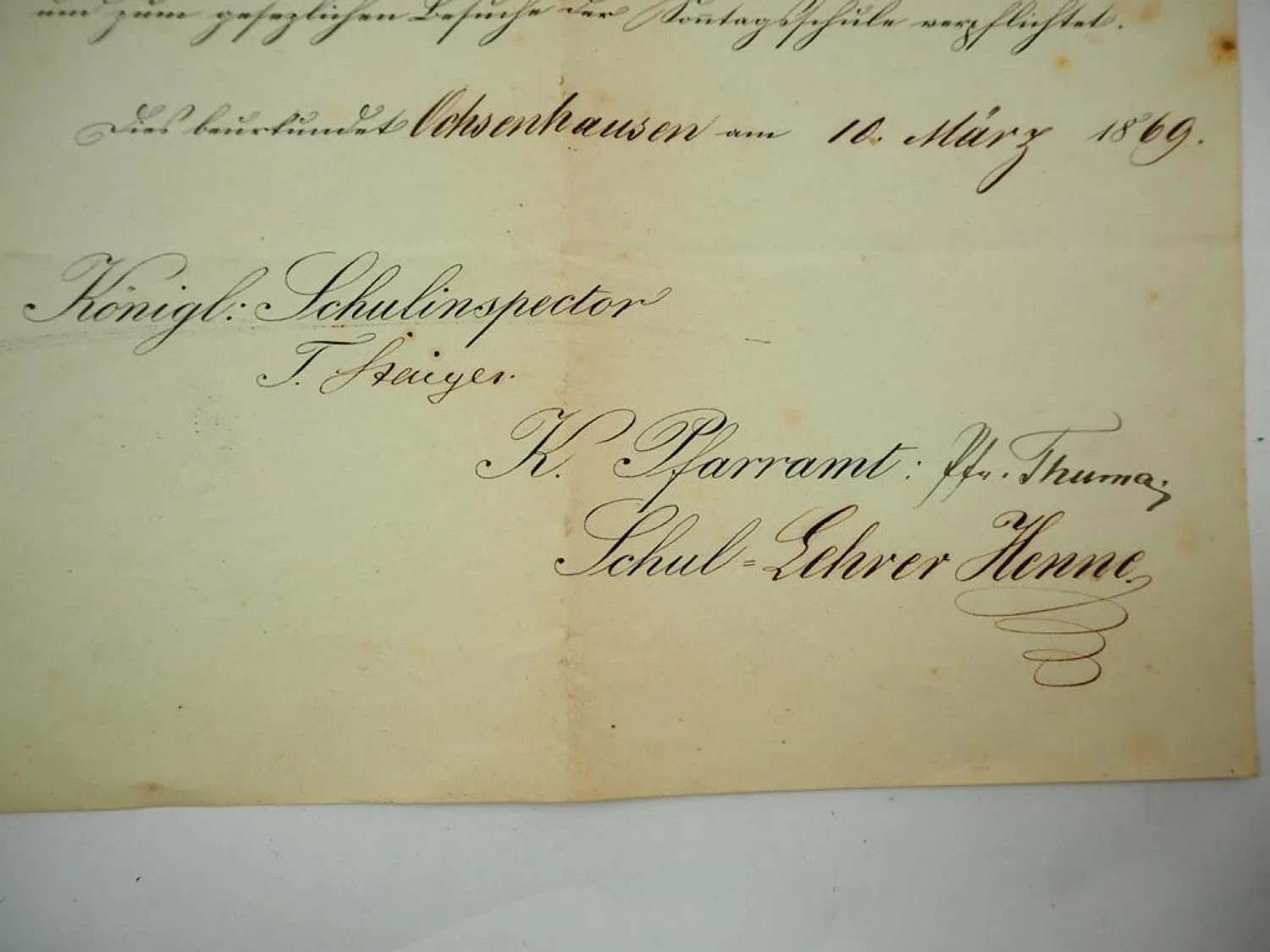 Schulentlassungsschein Württemberg 1869 Ochsenhausen