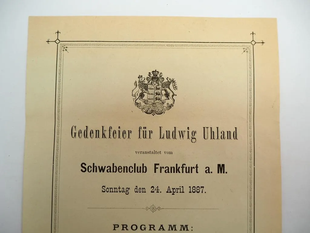 Schwabenclub Frankfurt Main Statut Einladung Gedenkfeier Uhland 1887