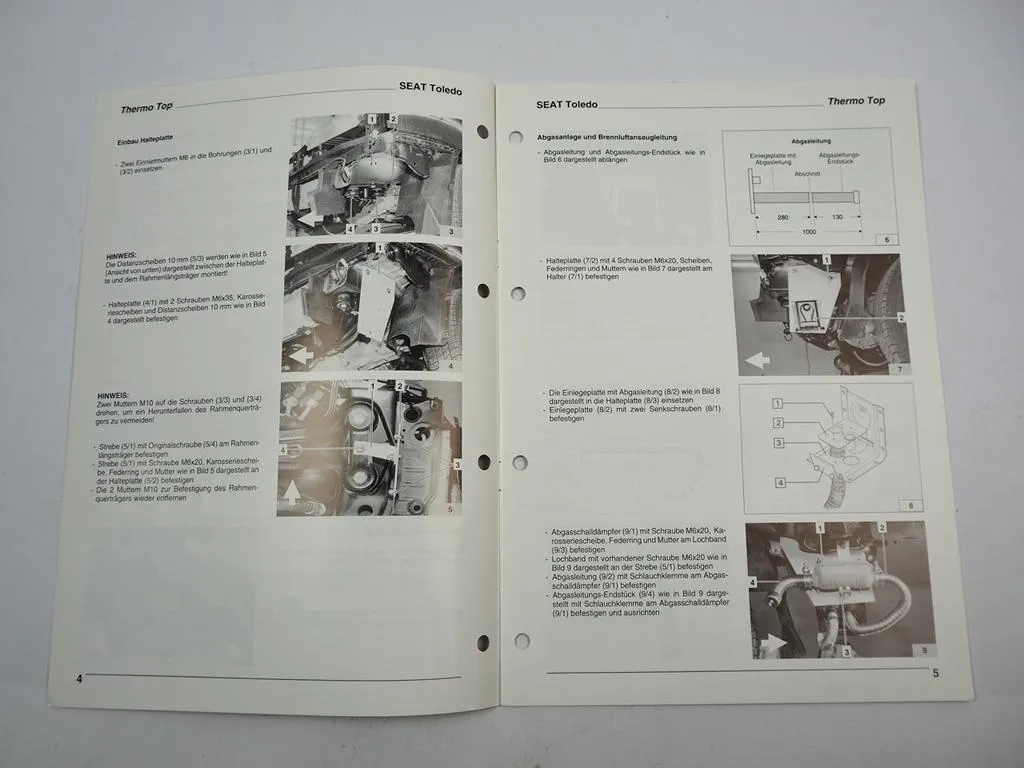 Seat Toledo I Typ 1L Einbauanleitung Webasto Thermo Top T BW50 DW50 Heizung