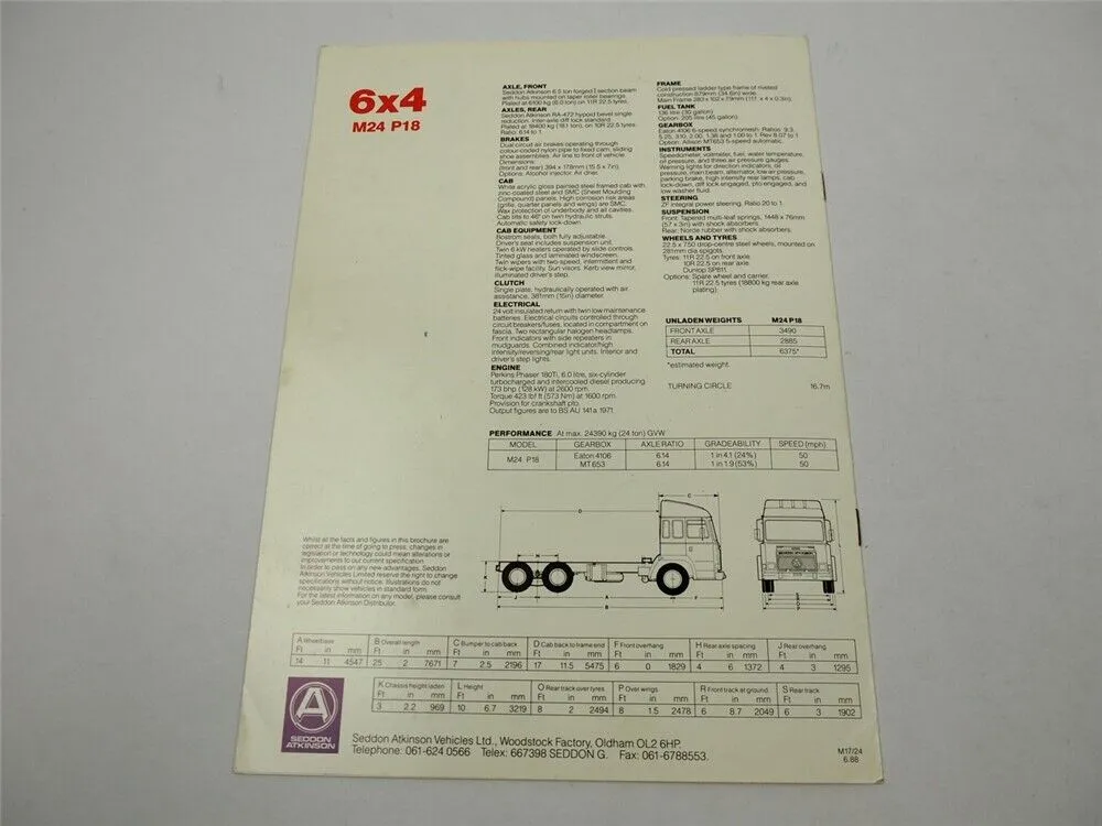Seddon Atkinson 2-11 Truck Municipal Range Prospekt Brochure 1988