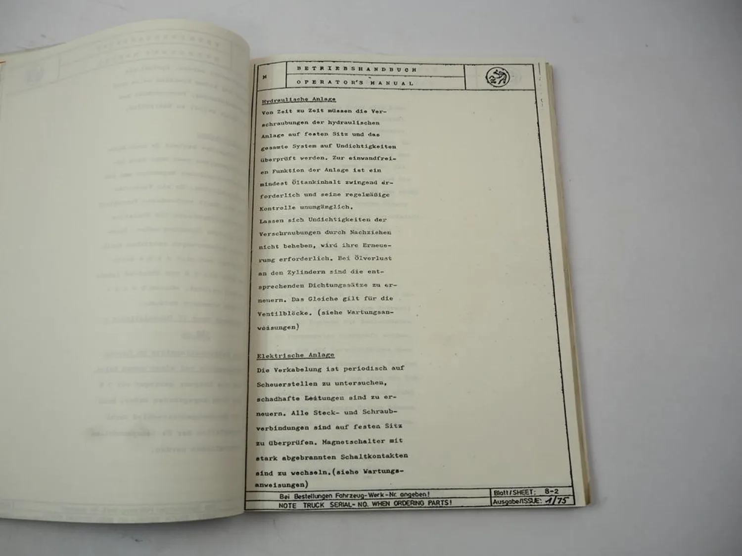 Sichelschmidt M9 Elektro Vierweg Gabelstapler Betriebsanleitung Ersatzteilliste