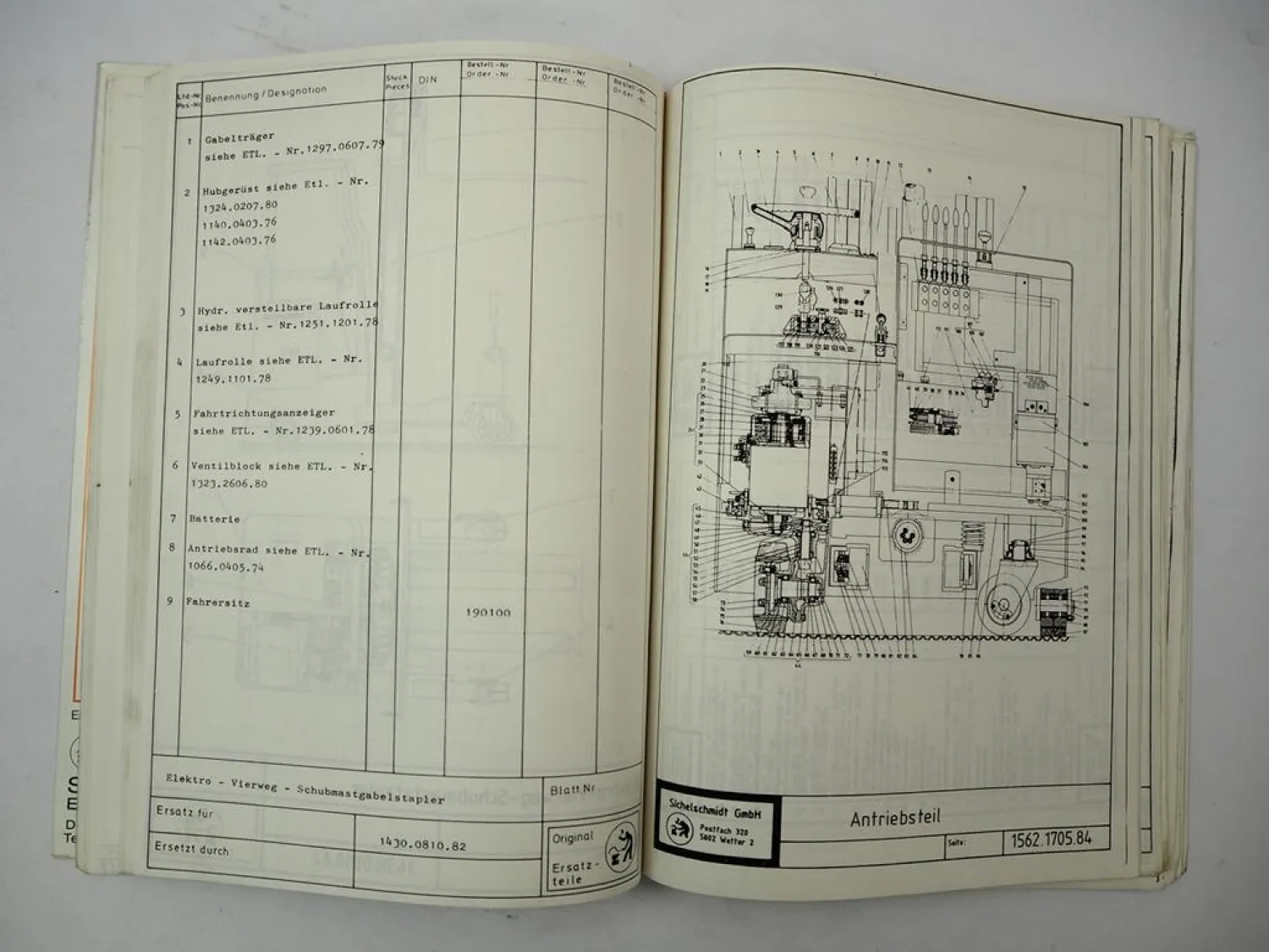 Sichelschmidt M9 Elektro Vierweg Gabelstapler Betriebsanleitung Ersatzteilliste