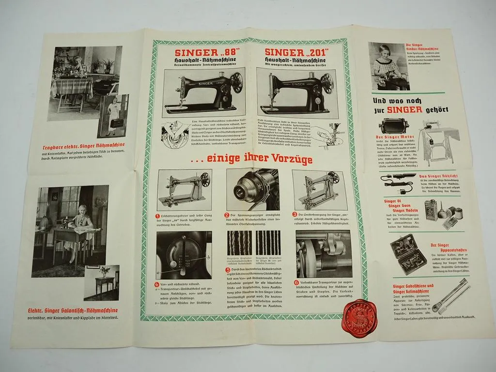 Singer Naumann Nähmaschine 2x Prospekt ca. 1930/40er Jahre