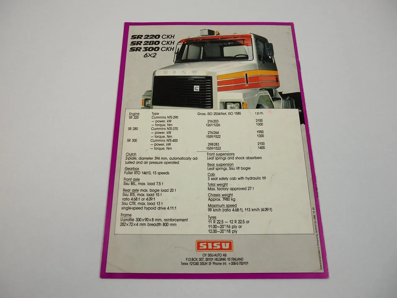 Sisu SR 220 280 300 LKW Truck Prospekt 1982 Finnland
