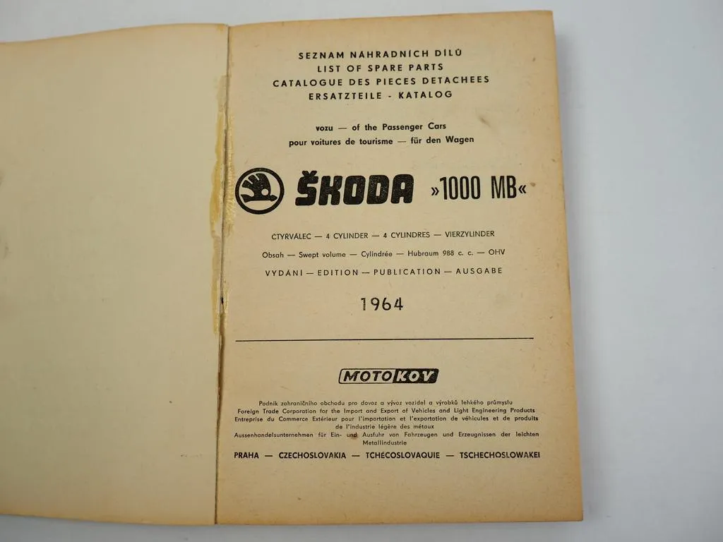 Skoda 1000MB 1000 MB Airable PKW Ersatzteilkatalog Spare Parts List 1964