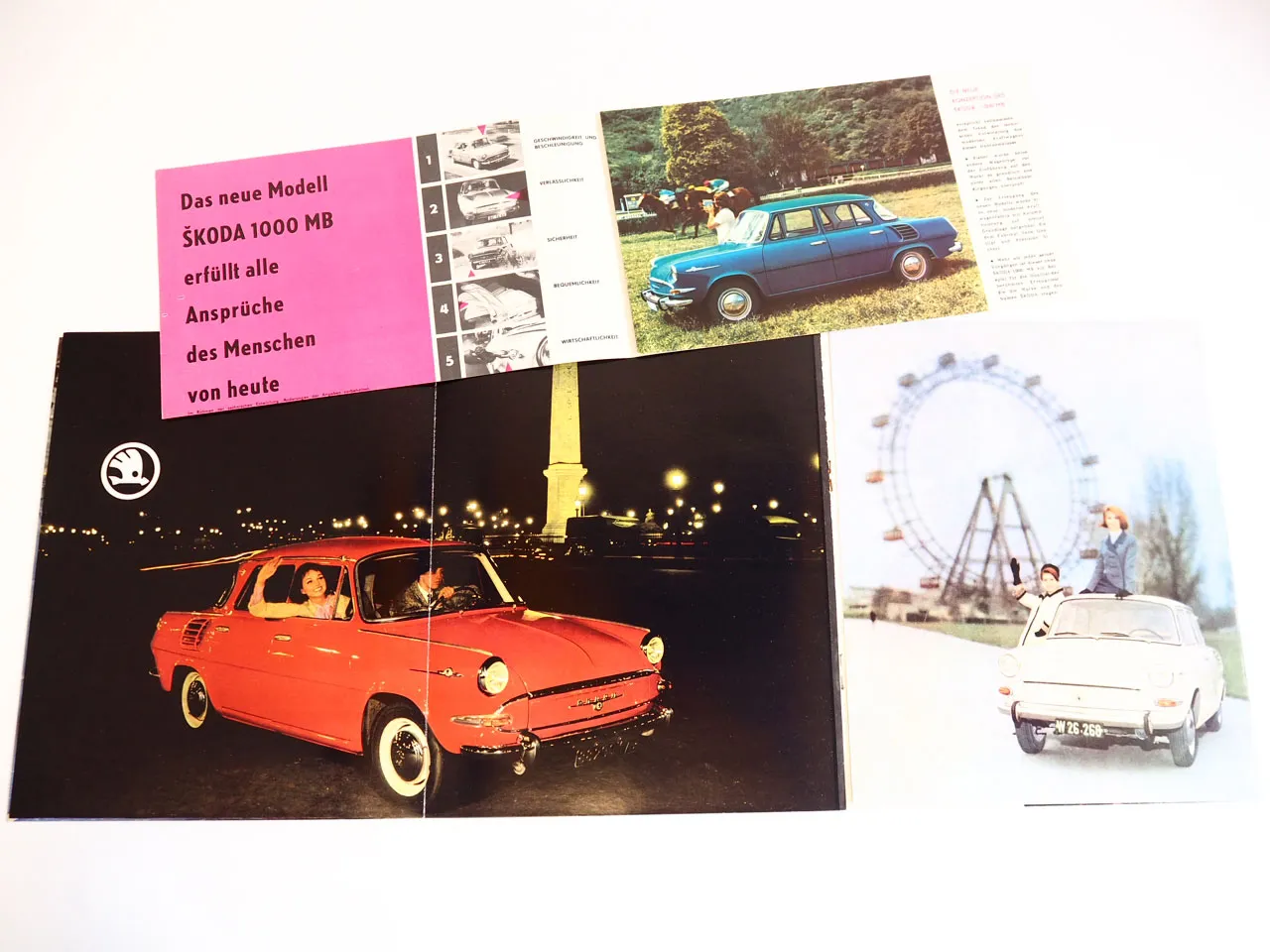 Skoda 1000MB 2x Prospekt Technische Daten 1960er Jahre