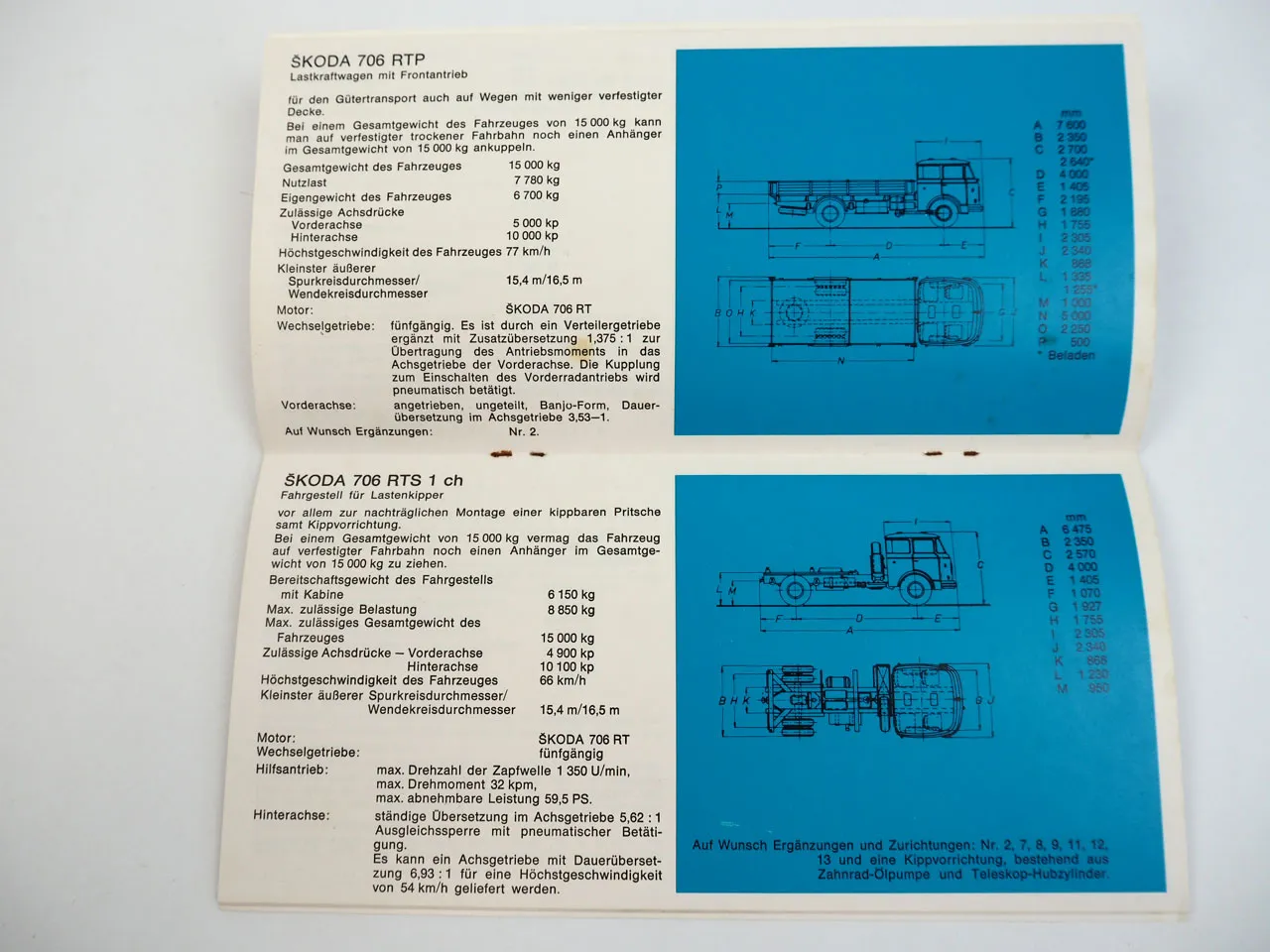 Skoda 706 LKW Fahrgestelle Kipper Sattelschlepper Prospekt ca. 1970