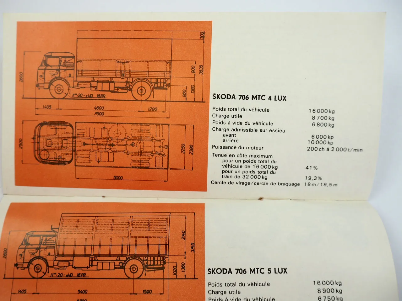 Skoda 706 MT4 et MT5 Camions Gammes brochure 1969