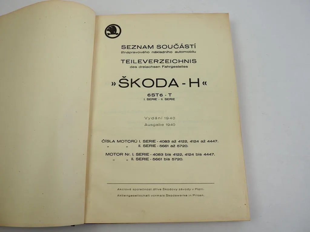 Skoda H 6ST6-T Serie 1 und 2 LKW Ersatzteilliste 1940 Wehrmacht