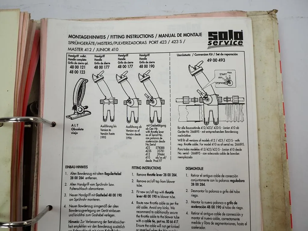 Solo Motorsägen Rasenmäher Sprühgeräte Service Informationen 1980/90er Jahre