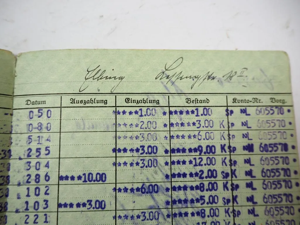 Sparbuch Elbing Ostpreussen Polen 1937 Lessingstr. 18 Ausgleichsgutschrift 1954