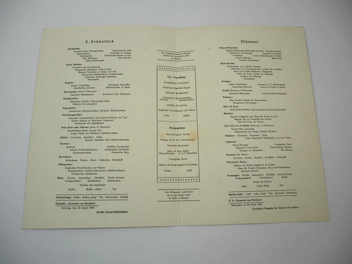 Speisekarte Mainz Dampfer General von Steuben 1938 Norddeutscher Lloyd Bremen