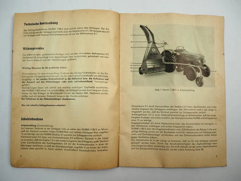 Speiser Nurmi 1100S Schlegelfeldhäcksler Betriebsanleitung Ersatzteilliste 1964