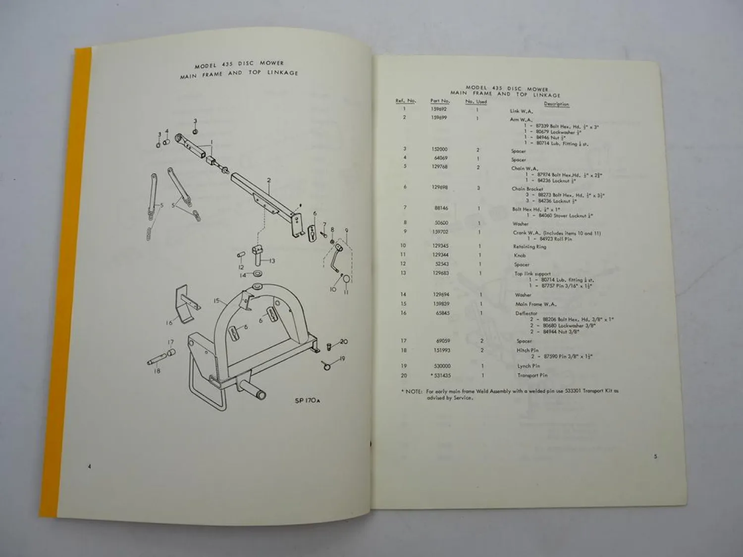 Sperry New Holland 435 Disc Mower Mähwerk Parts List Ersatzteilliste 6/1973