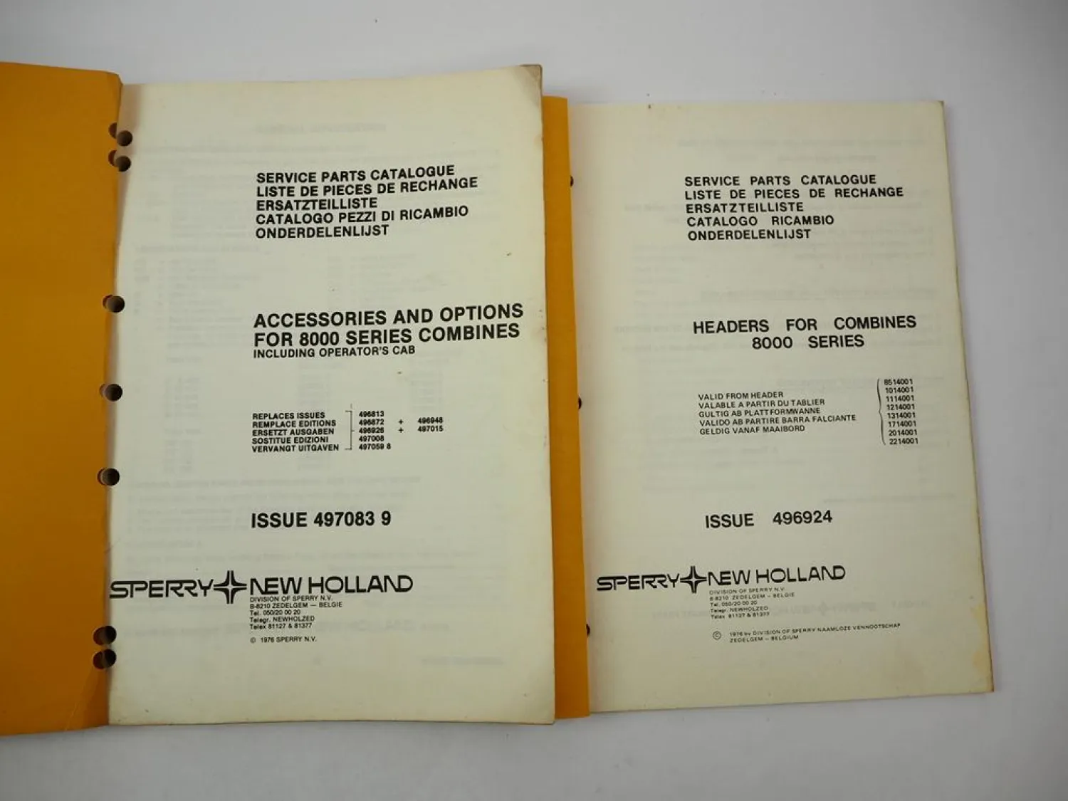 Sperry New Holland Clayson 8040 Combine Accessories Parts Catalogue 1976