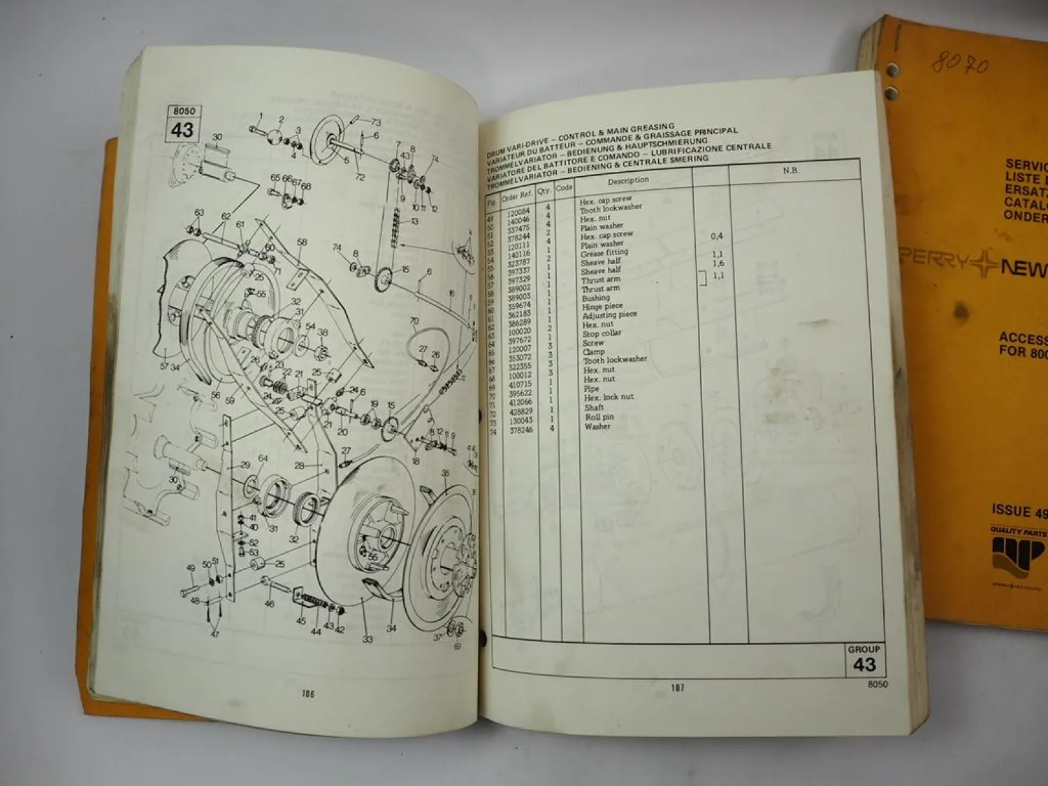 Sperry New Holland Clayson 8050 Combine Accessories Parts Catalogue 1976