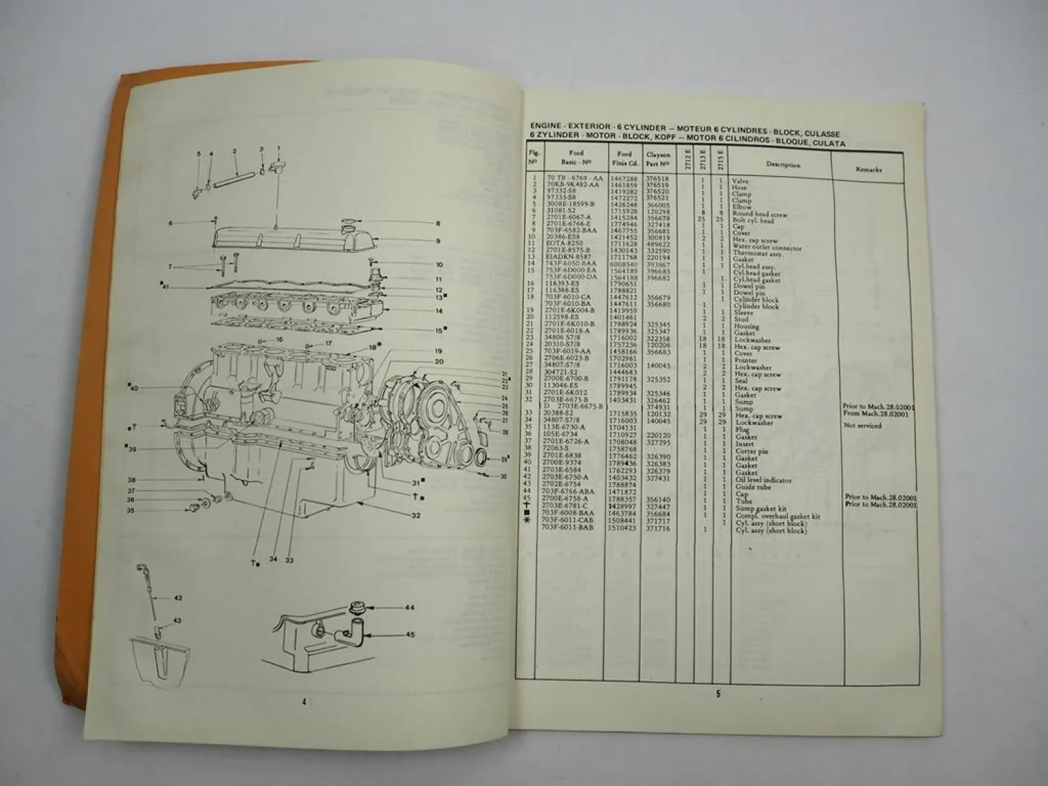 Sperry New Holland Ford 2712 2713 2715 E Diesel Engines Ersatzteilliste 1976