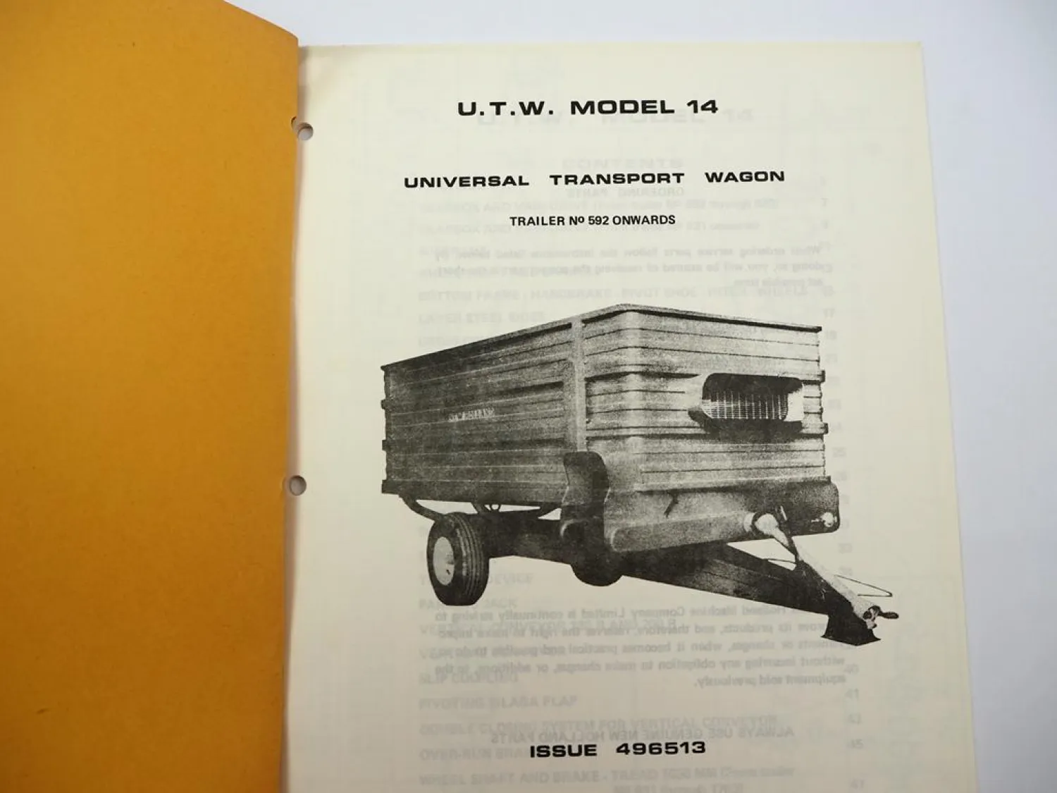 Sperry New Holland UWT14 Universal Transport Wagon Trailer Parts List 1973