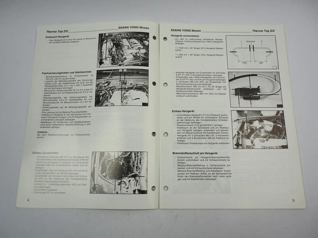 Ssang Yong Musso 2,9l D 2,9l TD Einbauanleitung Webasto Thermo Top Z/C-D Heizung