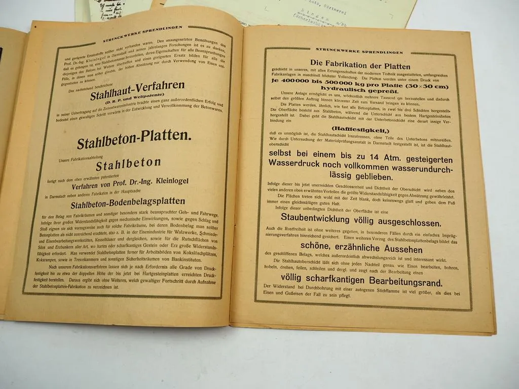 Stahlbeton Platten Strunck Sprendlingen 1925 Kundenurteile & Rechnungen Art Deco