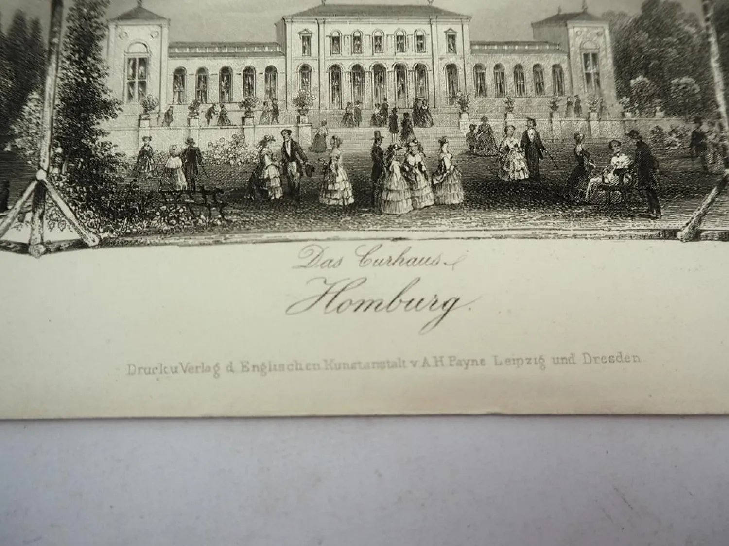 Stahlstich Homburg Hessen Schloss Kurhaus Hotel Bellevue ca. 1850 A. H. Payne