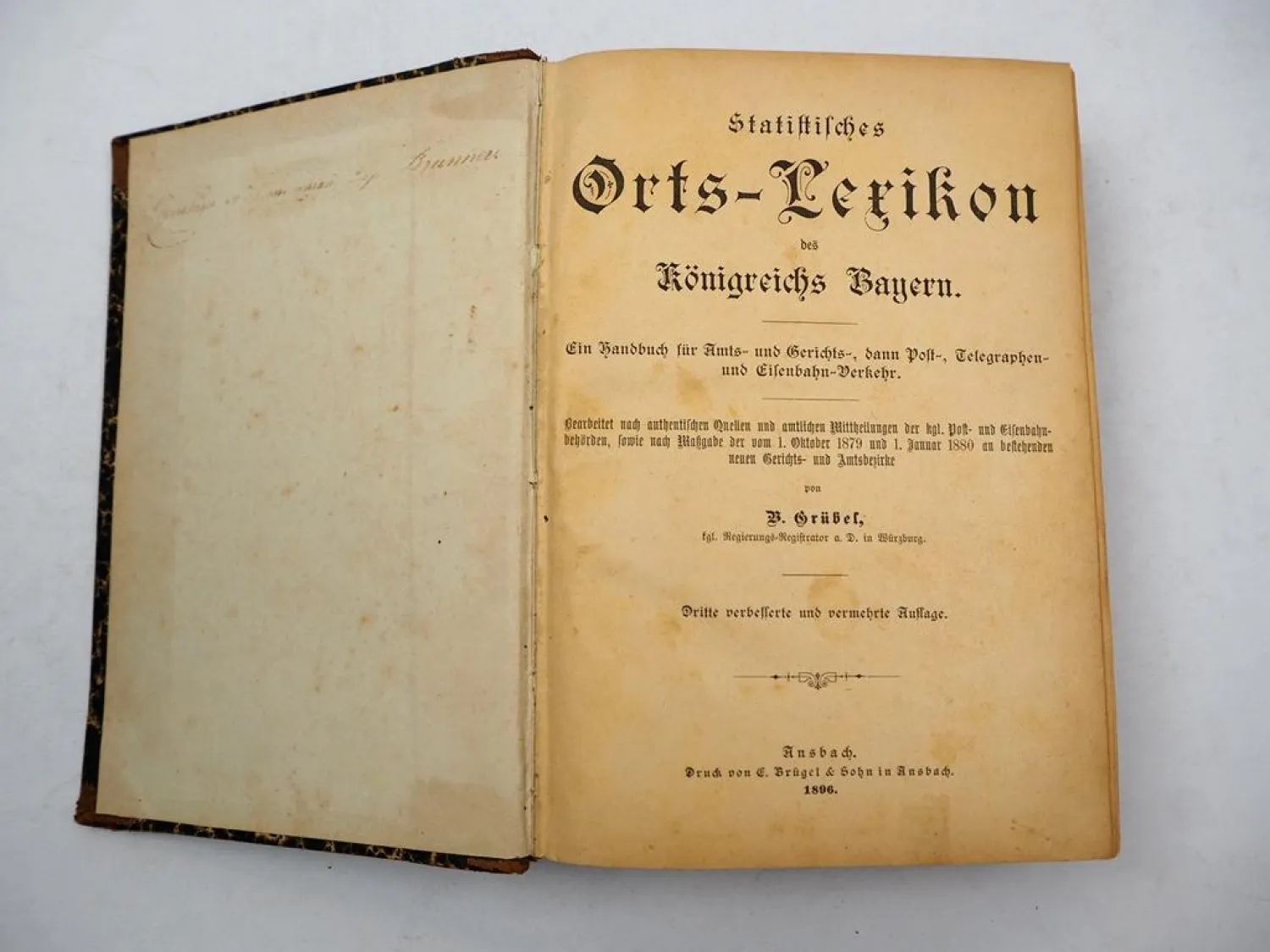 Statistisches Orts-Lexikon des Königreichs Bayern 1896 B. Grübel