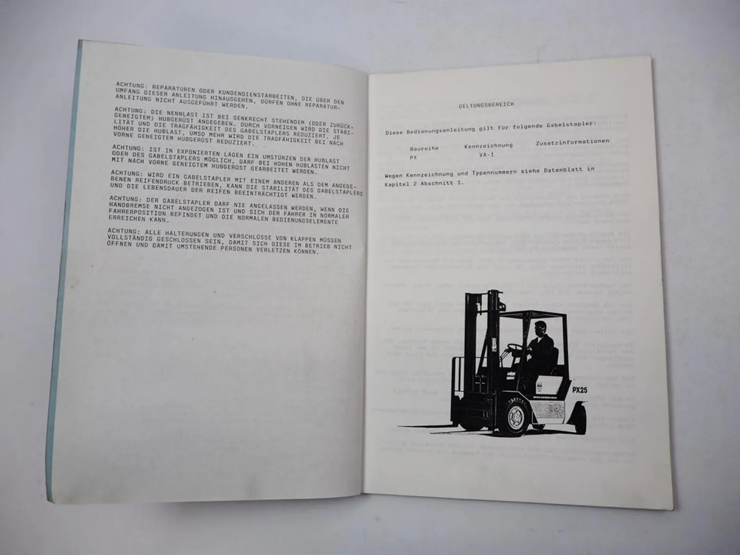 Steinbock Boss PX 20 25 30 VA-1 Gabelstapler Betriebsanleitung Wartung 1989