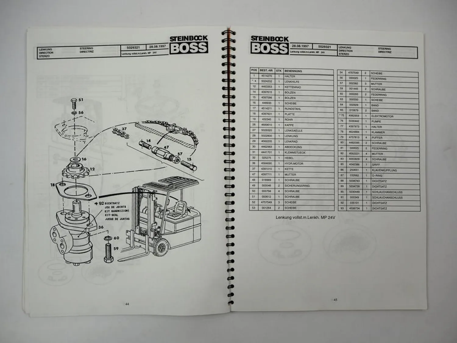 Steinbock LE16 100MP 480D Gabelstapler Elektro Ersatzteilliste Parts List 1997