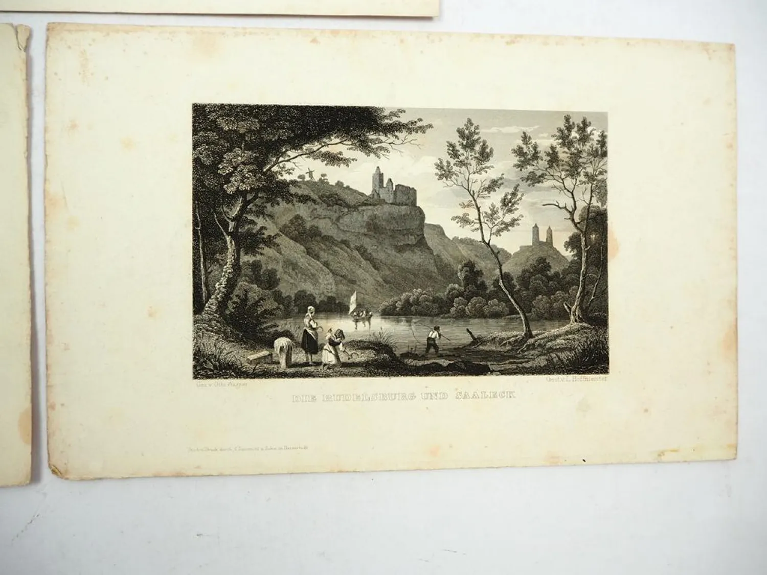 Stiche Lithografie Rudelsburg Schulpforte Saaleck bei Naumburg um 1850