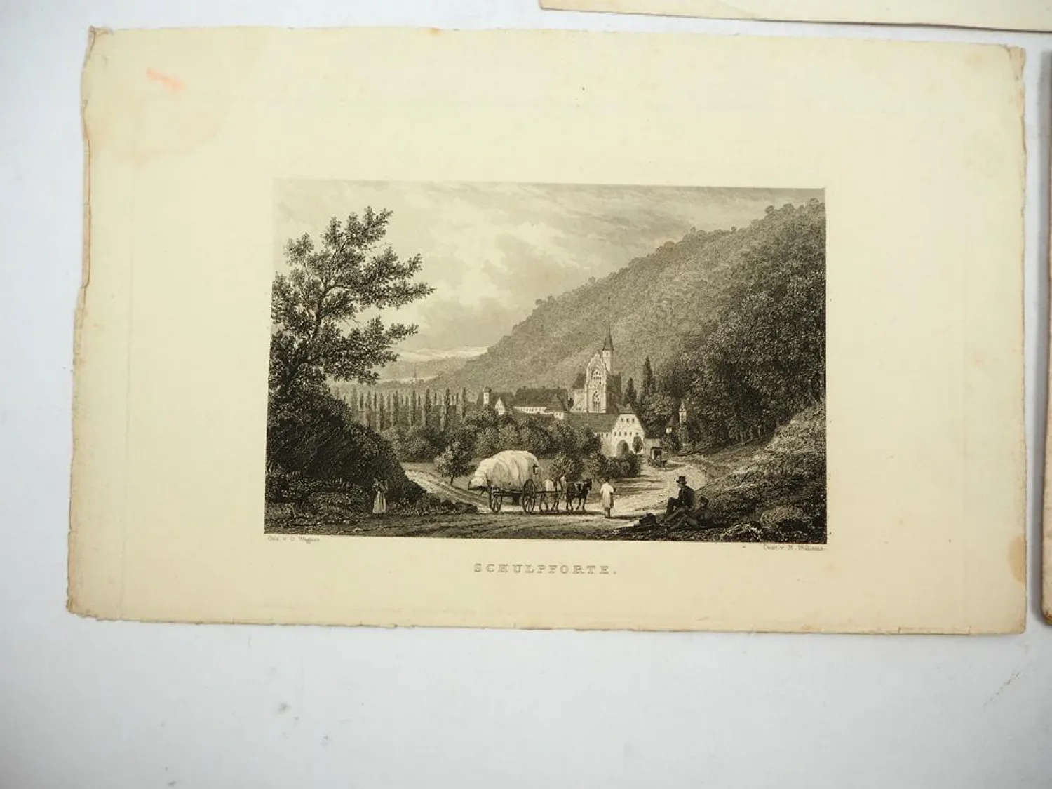 Stiche Lithografie Rudelsburg Schulpforte Saaleck bei Naumburg um 1850