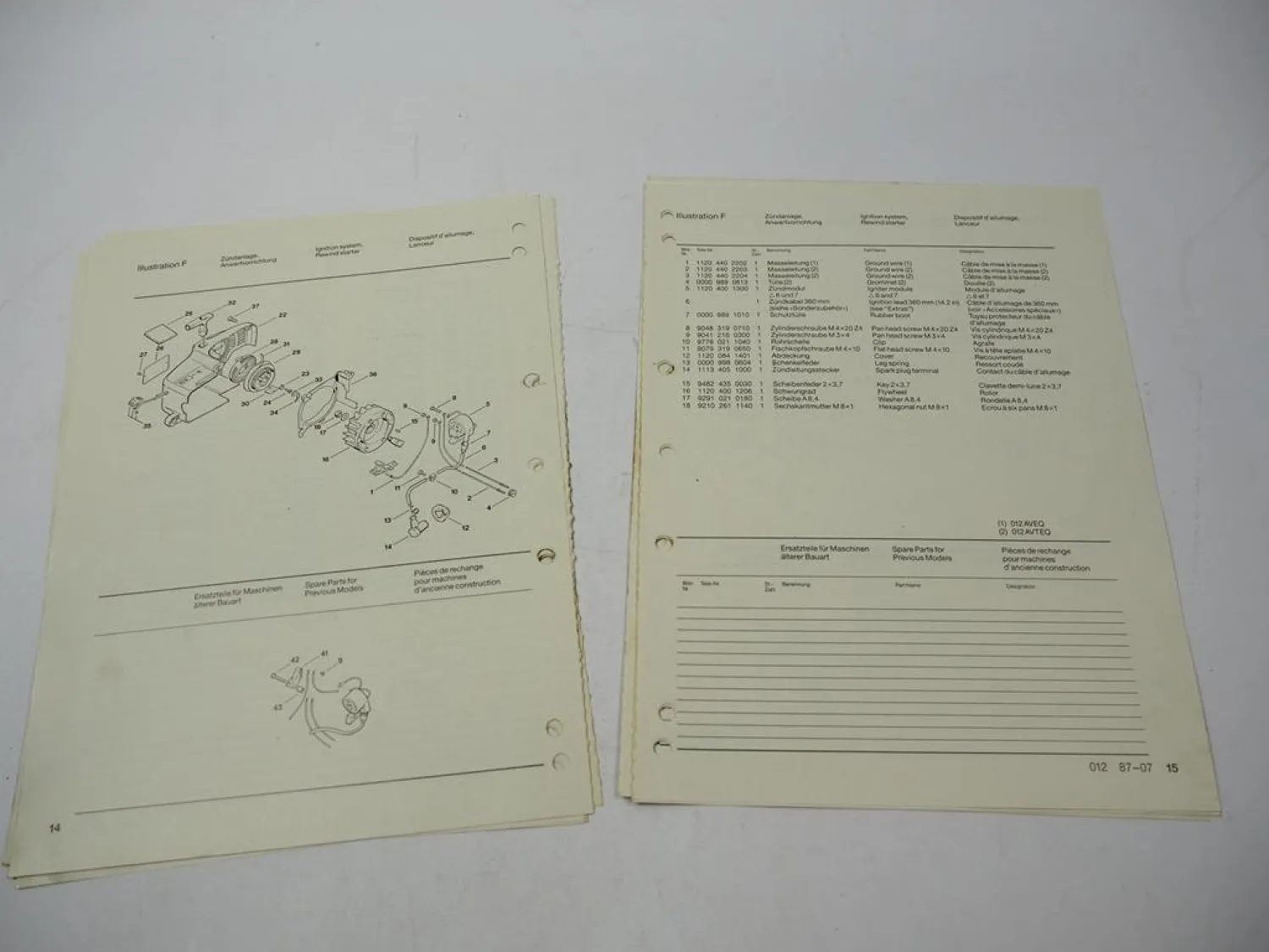 Stihl 012 Kettensäge Ersatzteilliste Spare Parts List Liste des pieces 1987