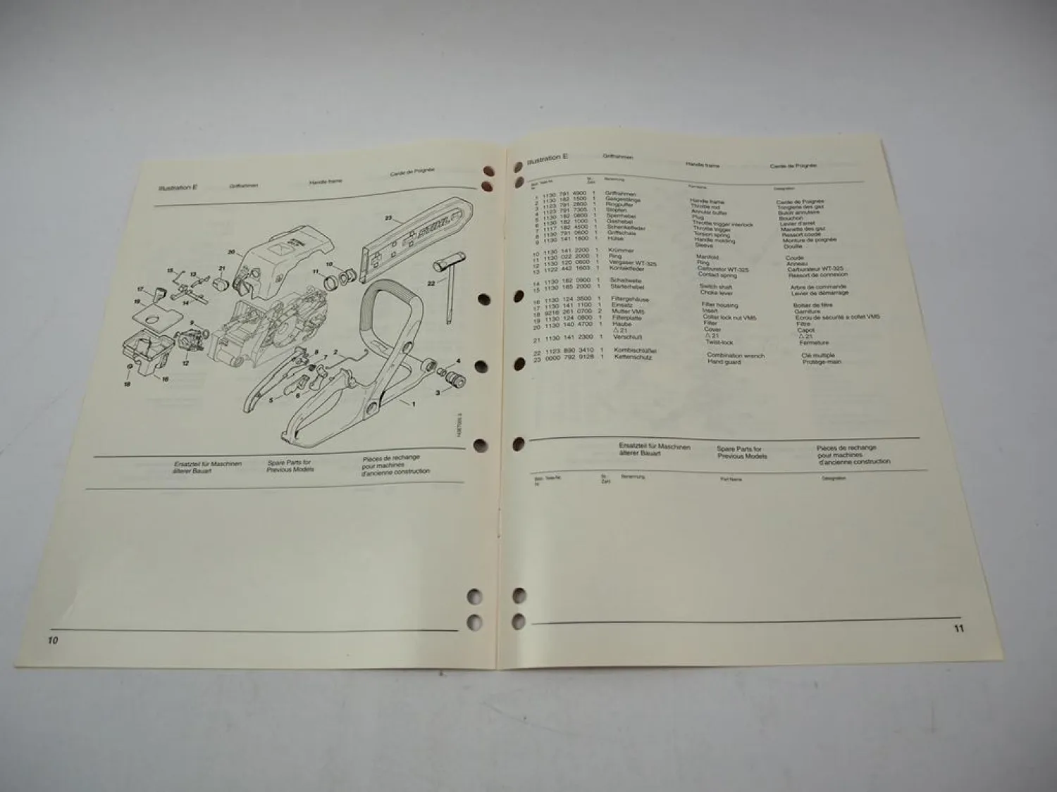 Stihl 017 Kettensäge Ersatzteilliste Spare Parts List Liste des pieces 1995