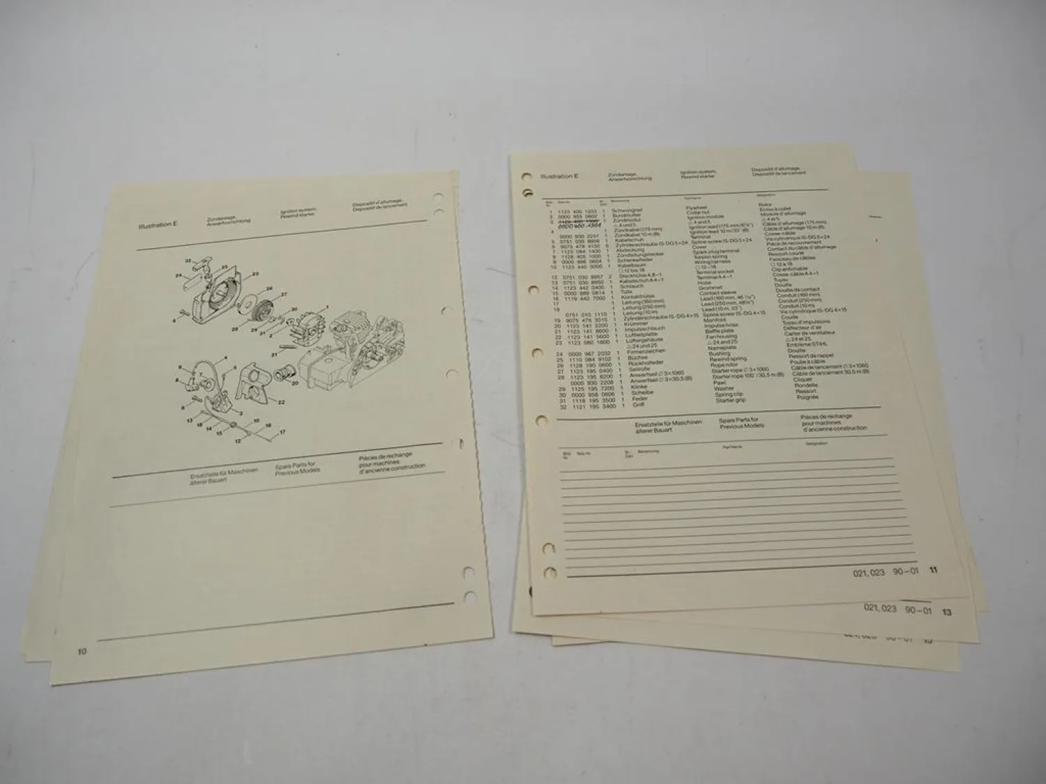 Stihl 021 023 Kettensäge Ersatzteilliste Spare Parts List Liste des pieces 1990