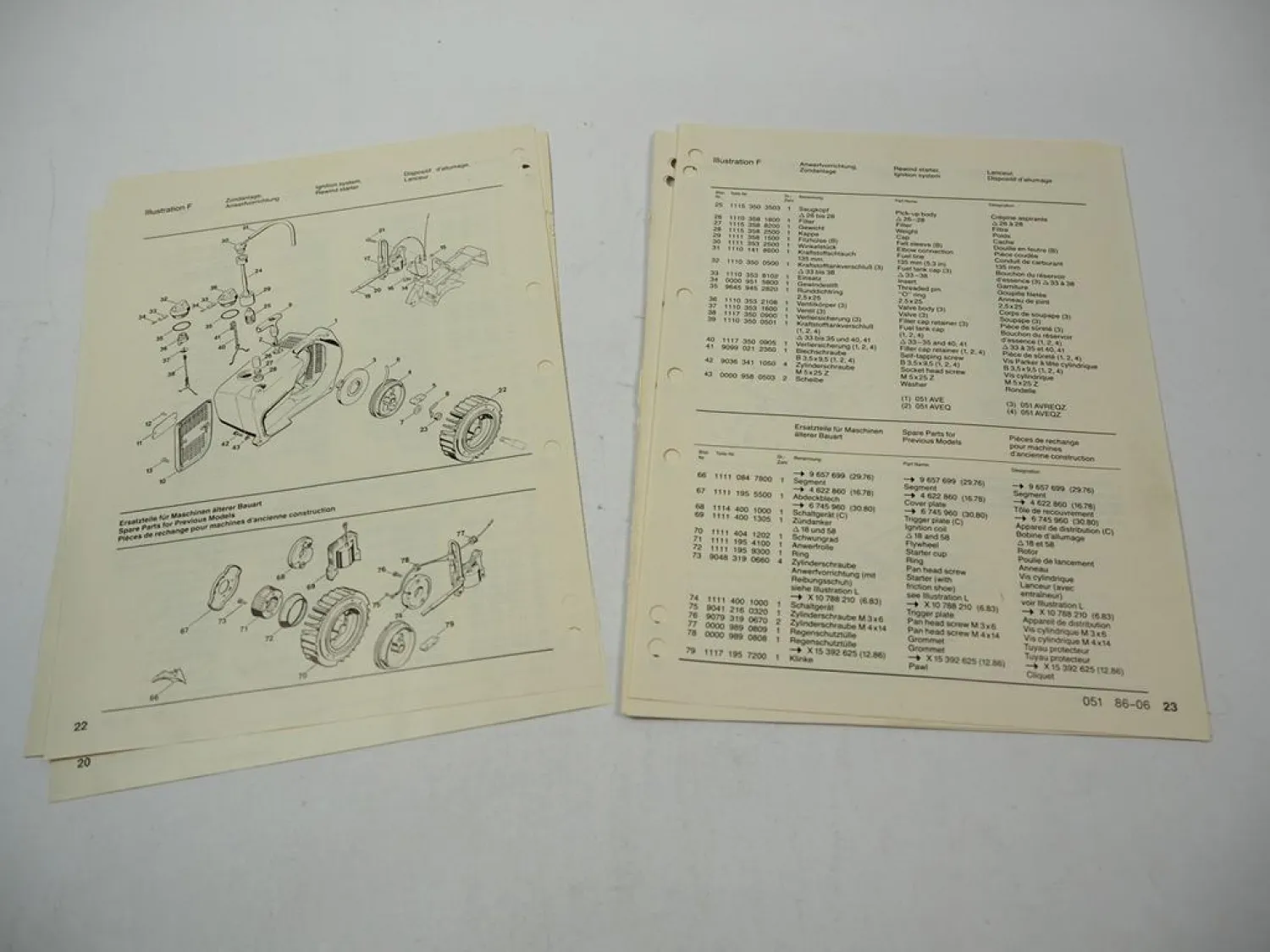 Stihl 050 051 Kettensäge Ersatzteilliste Spare Parts List Liste des pieces 1986