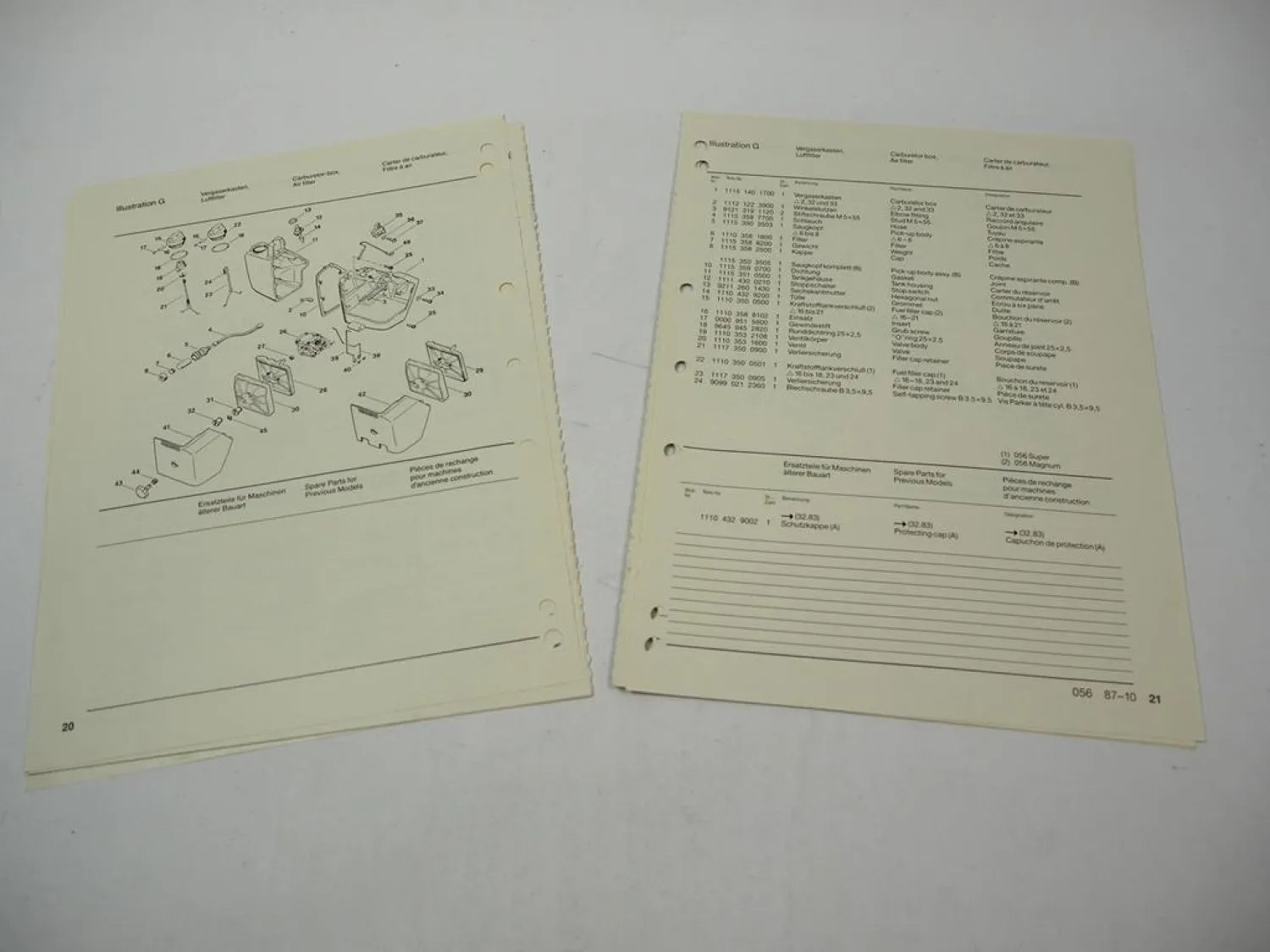 Stihl 056 Kettensäge Ersatzteilliste Spare Parts List Liste des pieces 1987