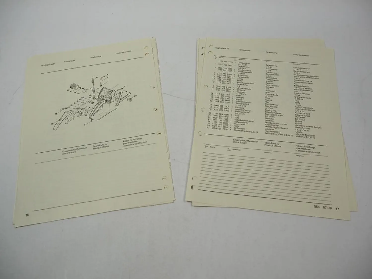 Stihl 064 Kettensäge Ersatzteilliste Spare Parts List Liste des pieces 1987