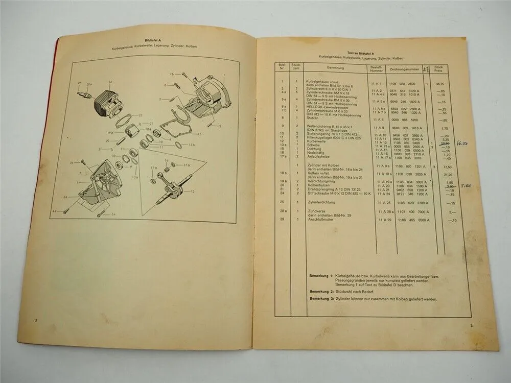 Stihl 08S Einmann Motorsäge Ersatzteilliste Preisliste ab 1966