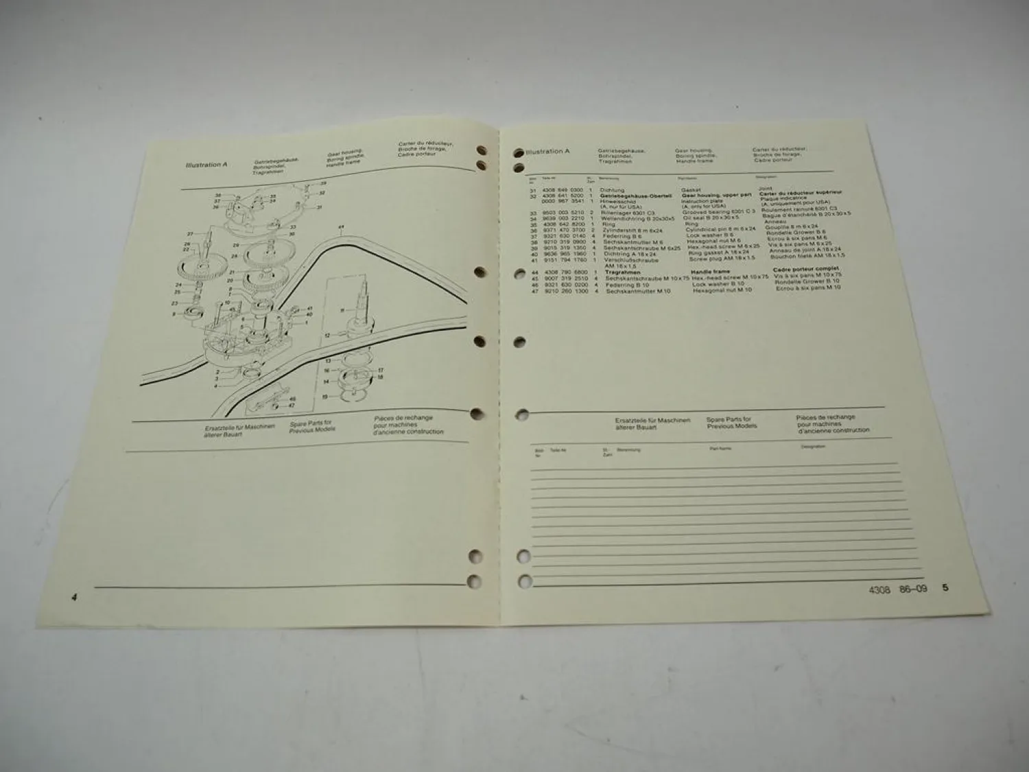 Stihl BT 308 Erdbohrgerät Ersatzteilliste Spare Parts List Liste des pieces 1986