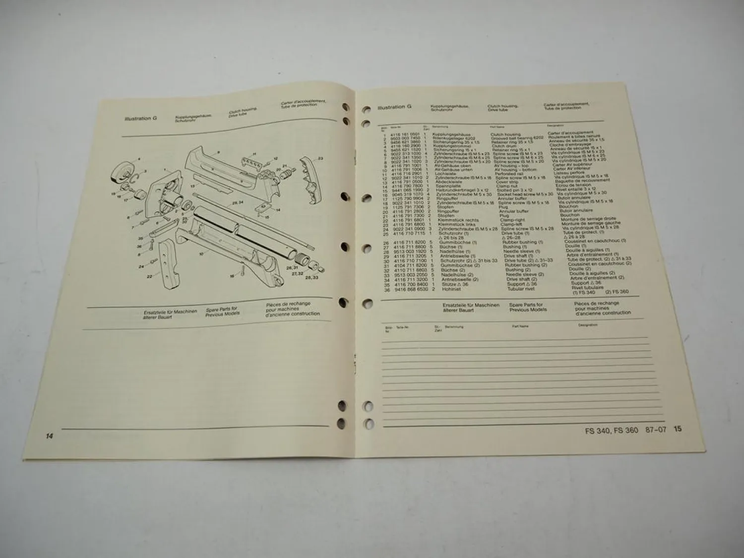 Stihl FS 340 360 Freischneider Ersatzteilliste Spare Parts List Liste pieces 87