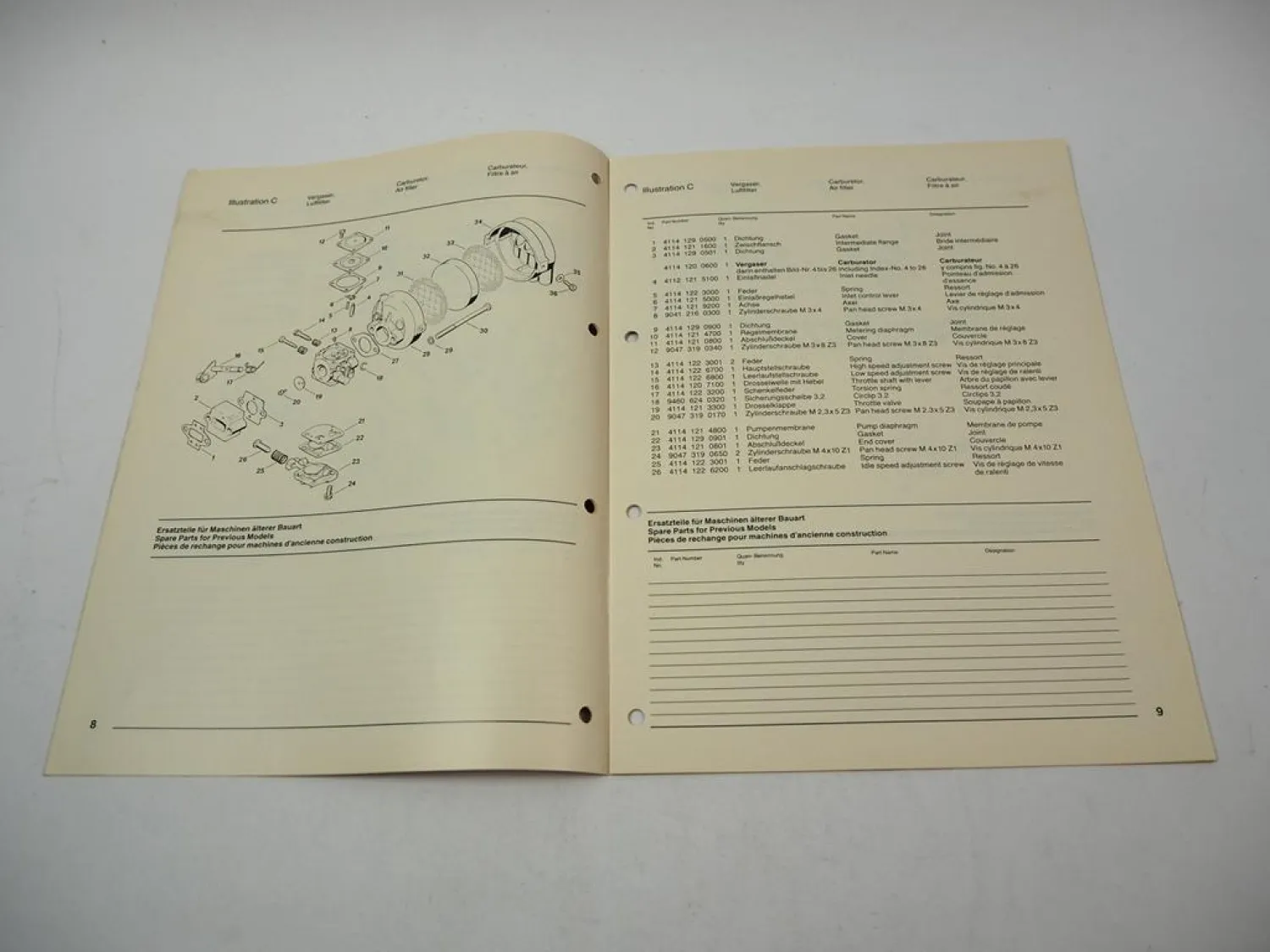 Stihl FS 60 Freischneider Ersatzteilliste Spare Parts List Liste des pieces 1979