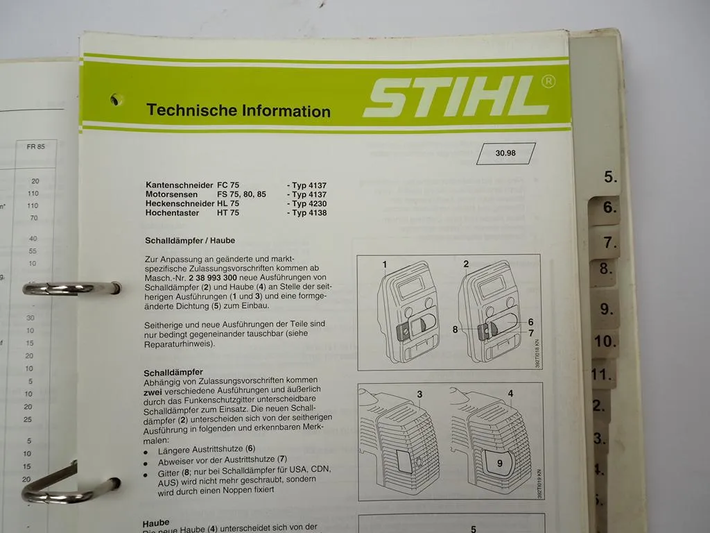 Stihl FS FR Motorsensen Freischneider Sammlung Technische Informationen 1986-98