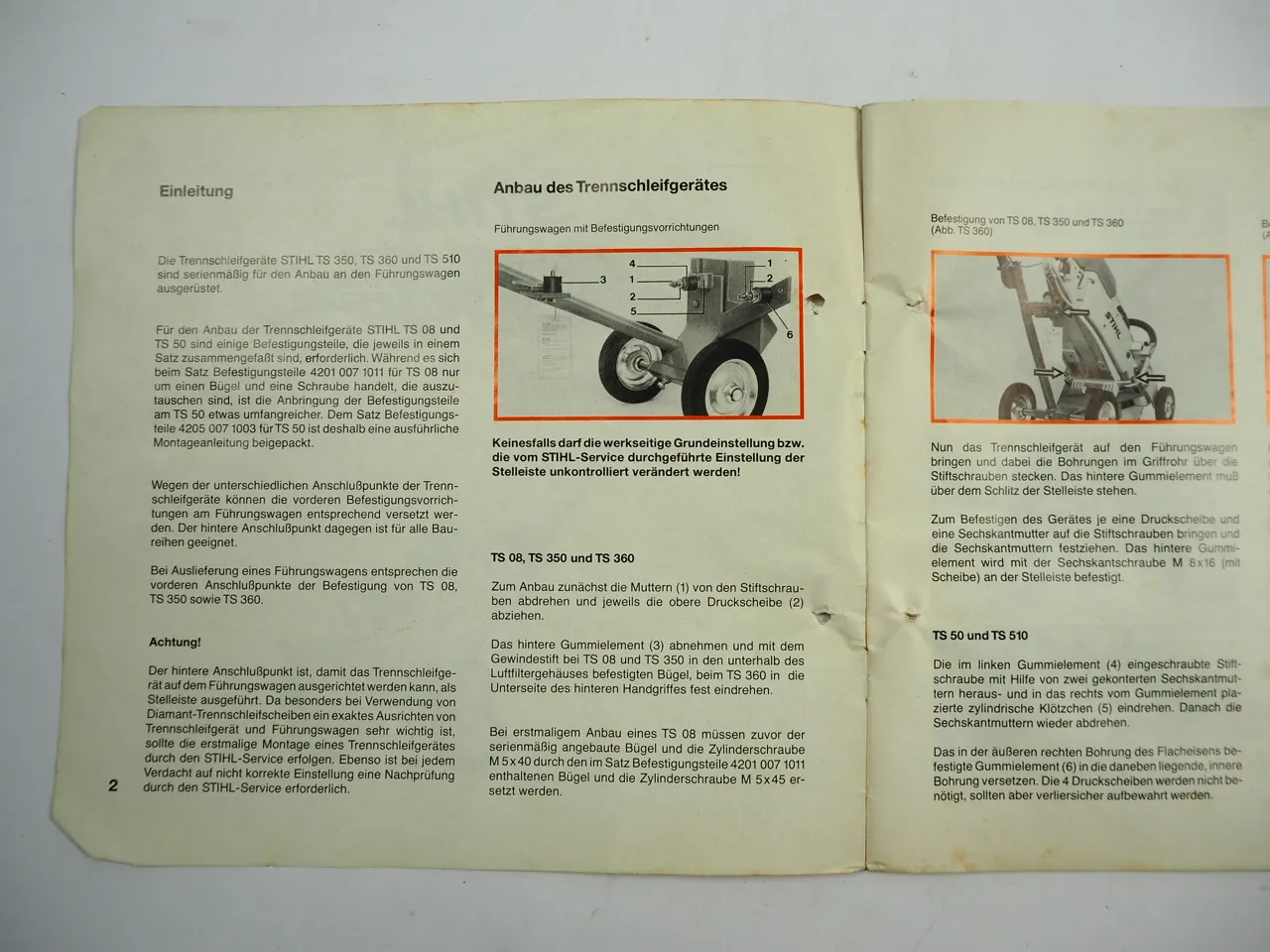 Stihl Führungswagen für Trennschleifer TS Anbauanleitung Ersatzteilliste 1990
