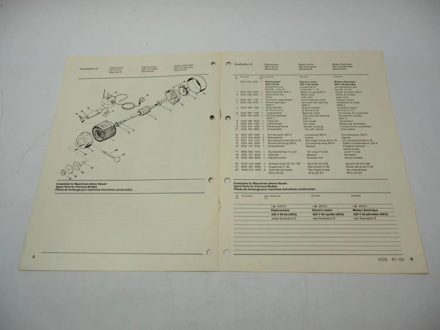 Stihl HOS Schärfgerät Ersatzteilliste Spare Parts List Liste des pieces 1981